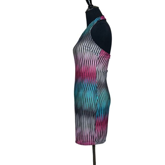 Blanc Clothing colorful one shoulder one sleeves body con dress size Small - Picture 3 of 10